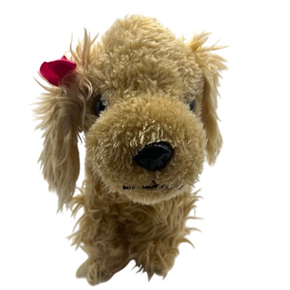 Battat Cocker Spaniel Puppy Dog Plush Tan Shaggy Stuffed Animal Pink Bow
